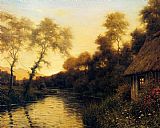 Louis Aston Knight A French River Landscape At Sunset painting